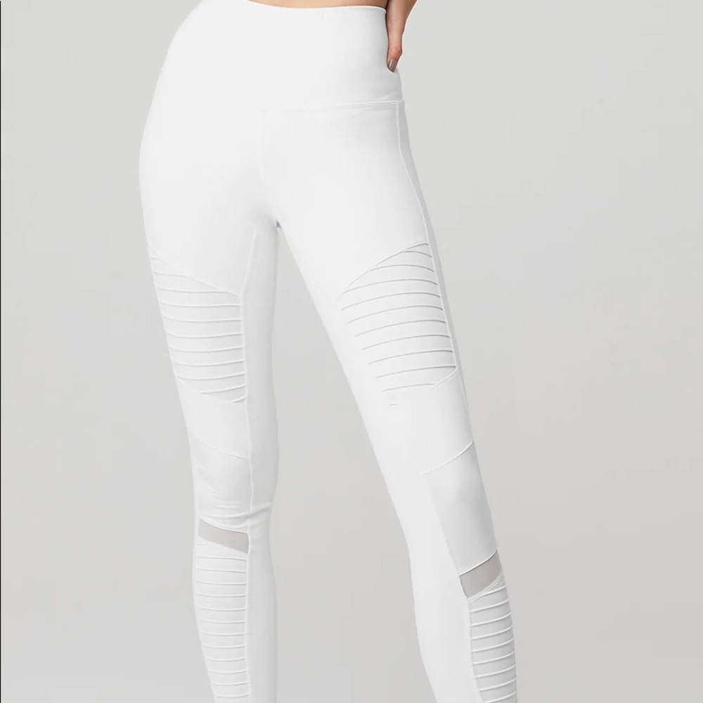 Alo Yoga Moto High Waisted Yoga Pants in White